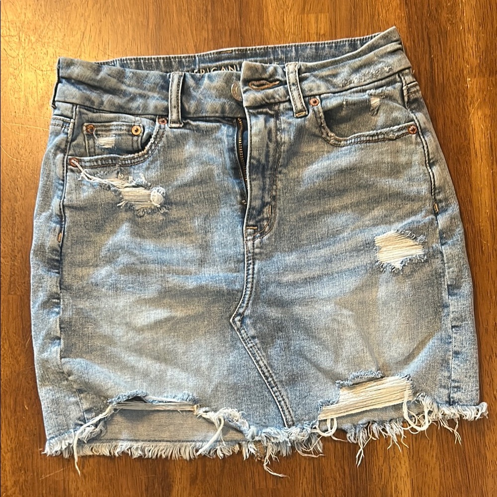 American Eagle Outfitters Light Blue Distressed Mini Skirt